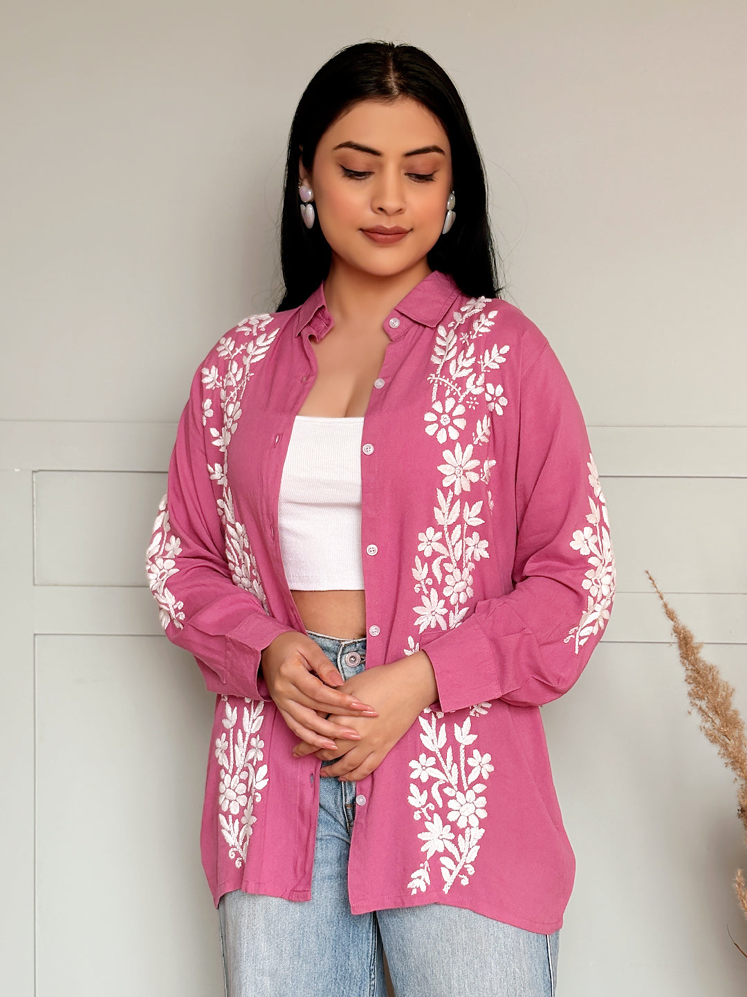 Anvika Rayon Chikankari Shirt - Onion Pink