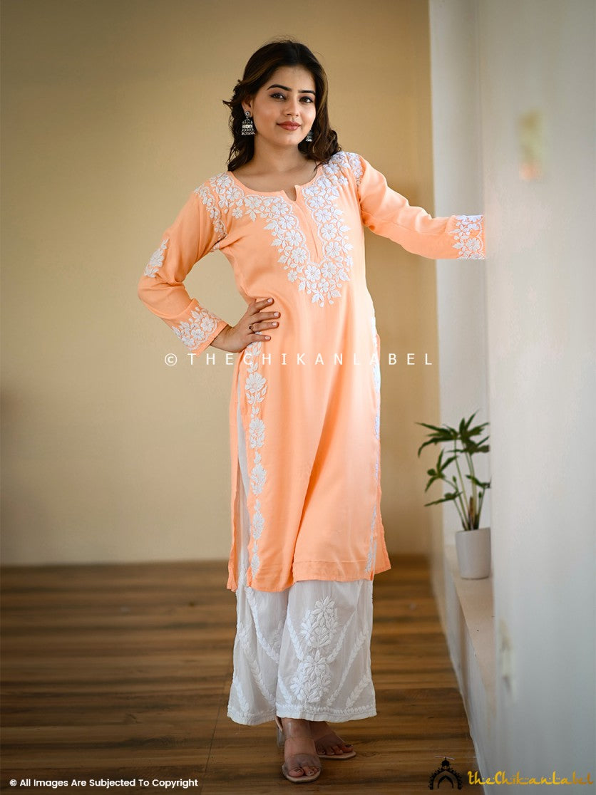 Carrot Aisha Rayon Chikankari Straight Kurti ,Chikankari Straight Kurti in Rayon Fabric For woman