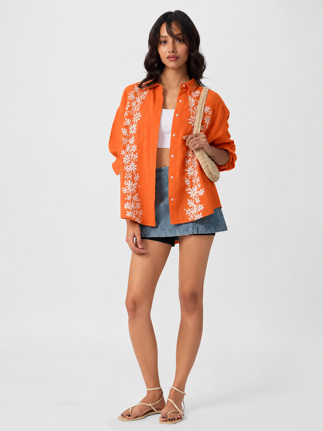 Anvika Rayon Chikankari Shirt - Orange