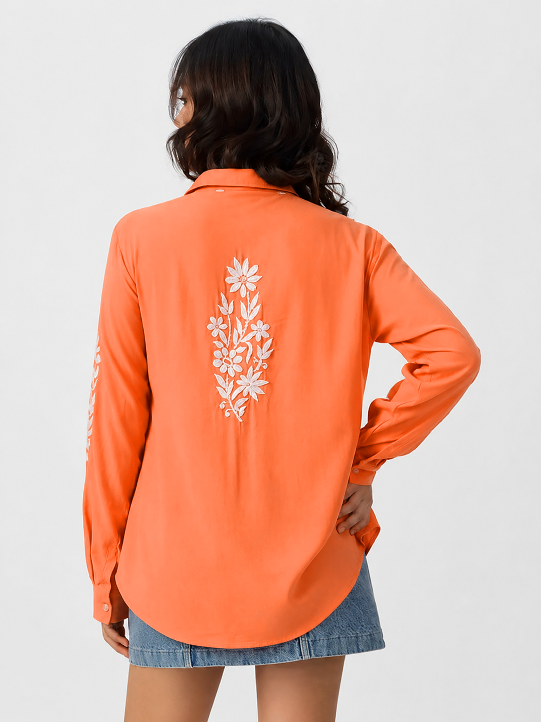 Anvika Rayon Chikankari Shirt - Orange