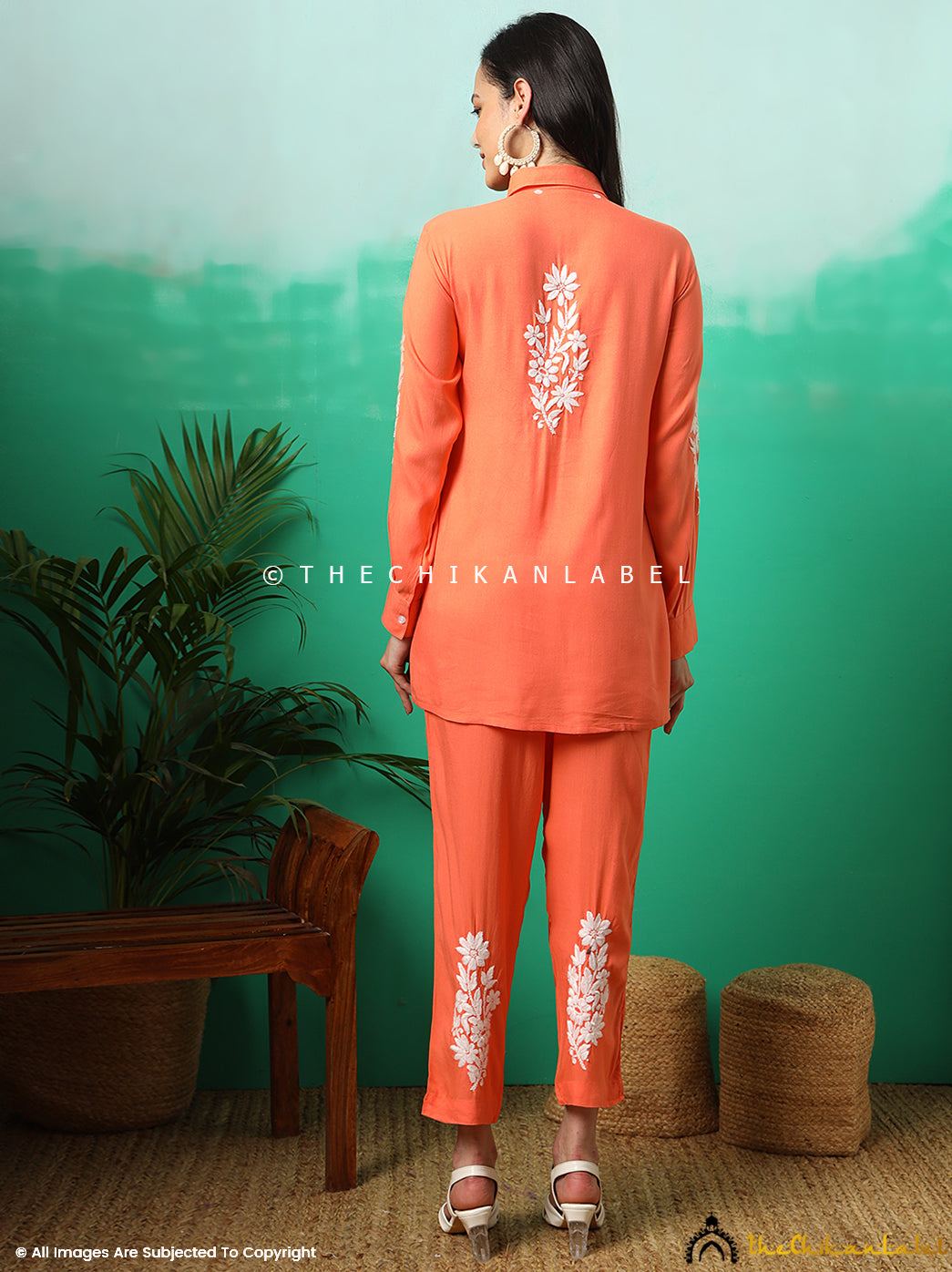 Orange Anvika Rayon Chikankari Co-ord Set