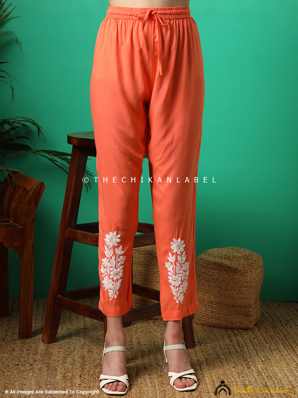 Orange Anvika Rayon Chikankari Co-ord Set