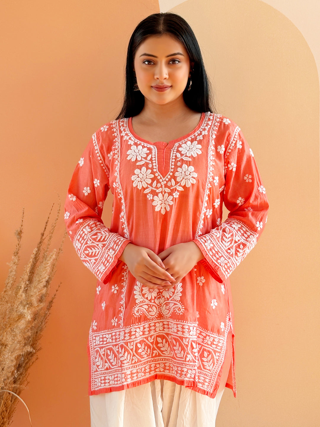 Orange Chanderi Chikankari Farshi Salwar Set