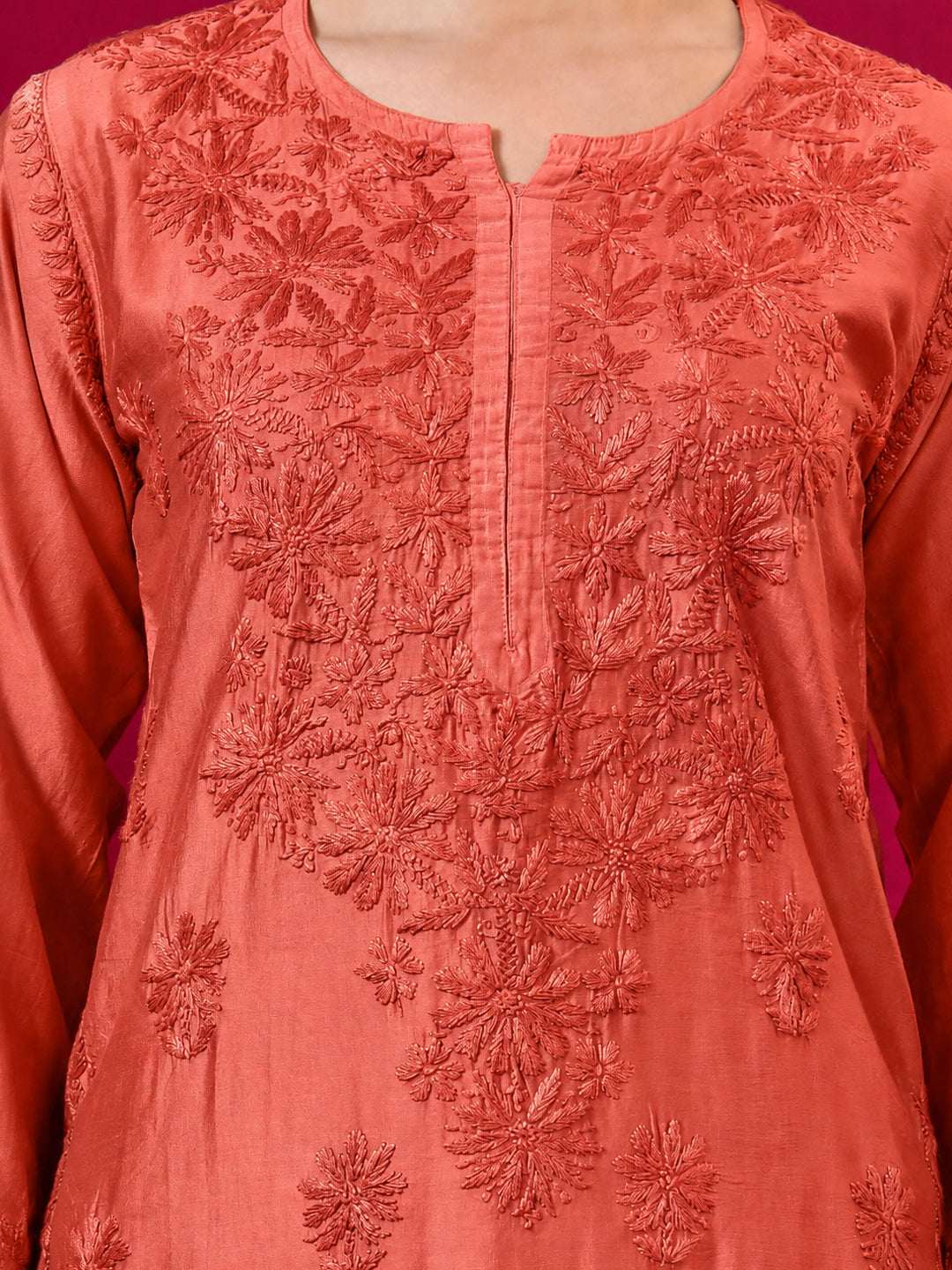 Hanshika Chanderi Chikankari Kurta Set with Dupatta - Orange