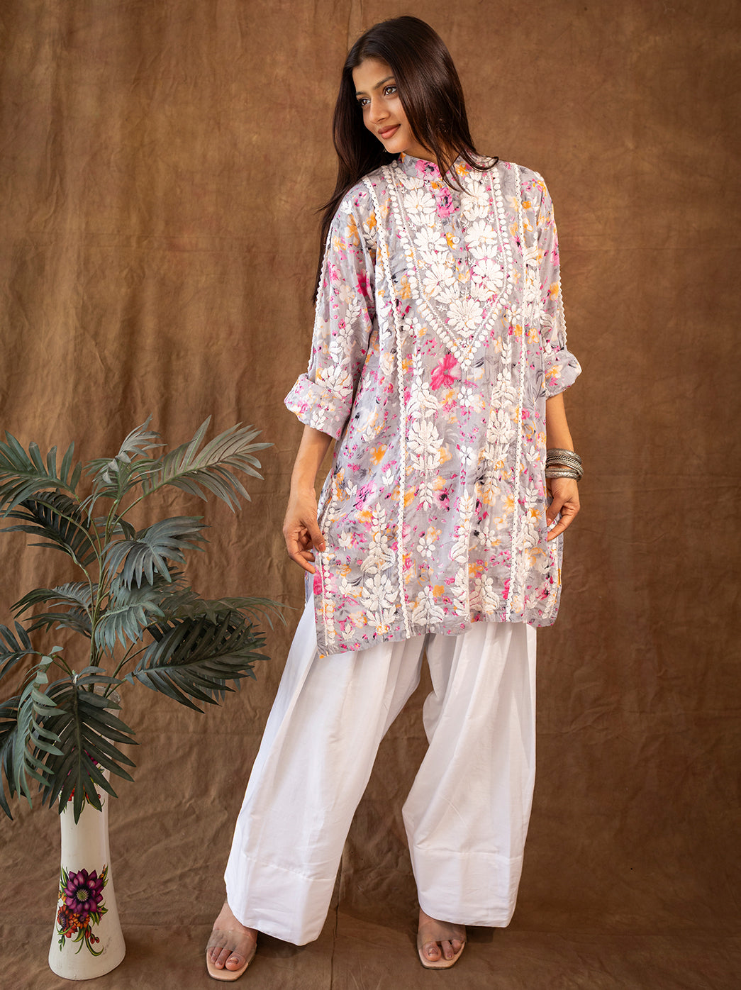 Orange Mulmul Chikankari Farshi Salwar Set