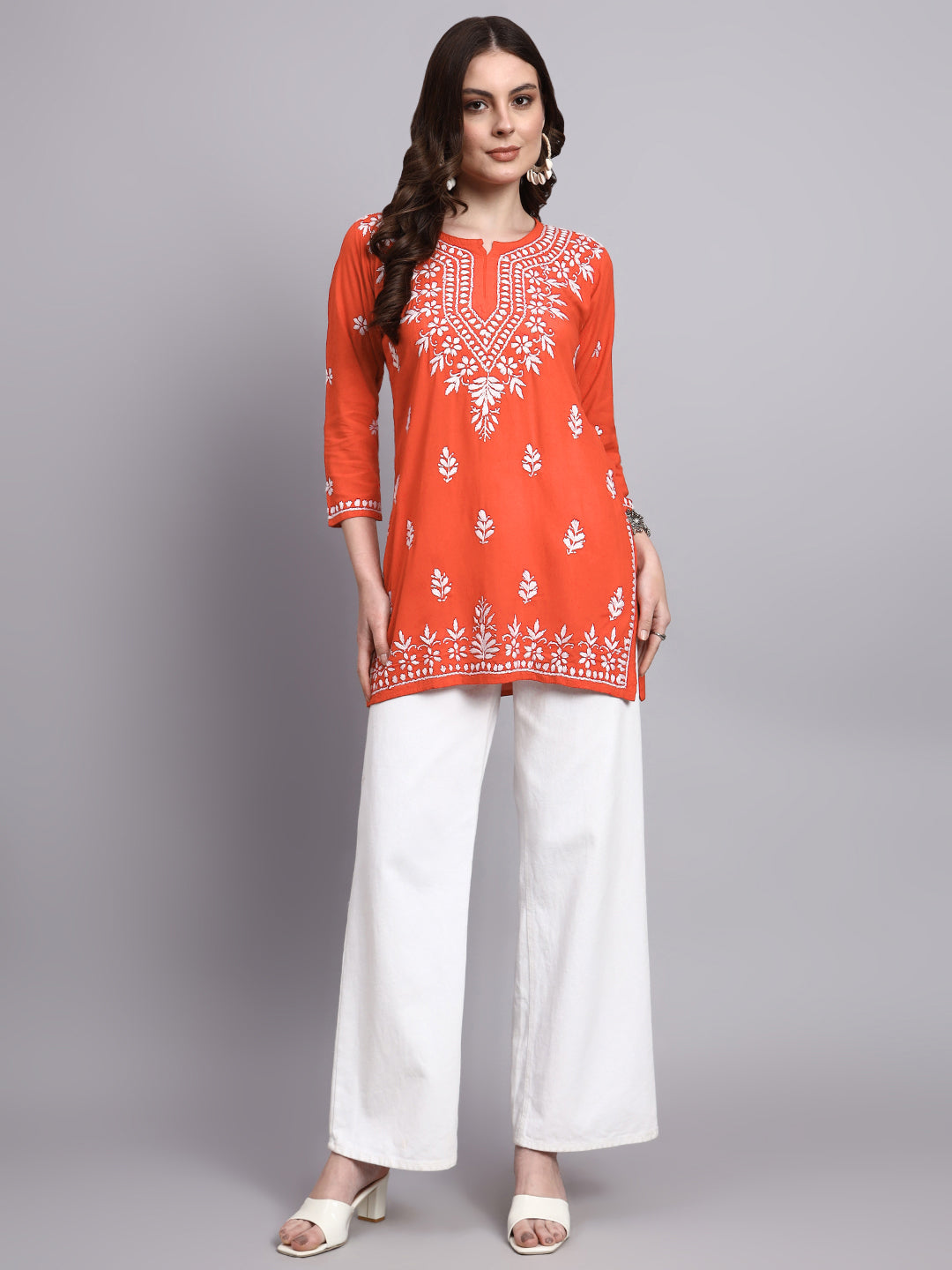 Handcrafted chikankari short kurta designed as a versatile ethnic and fusion wardrobe essential