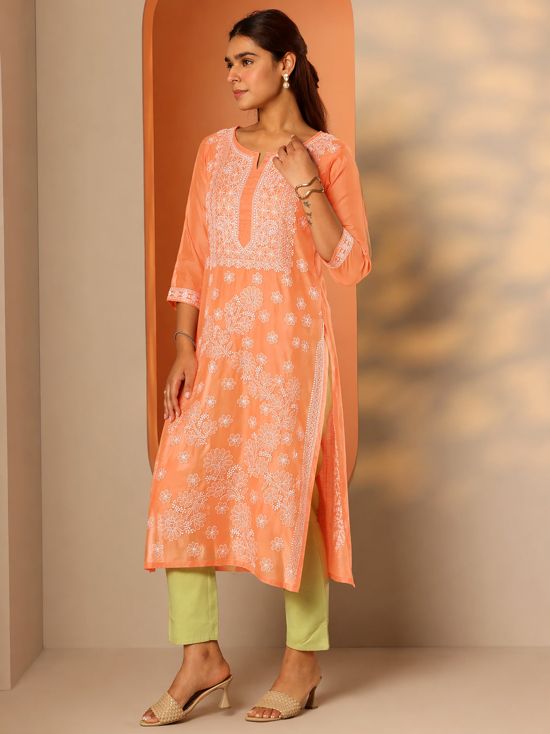 Comfortable chikankari kurta designed in vira cotton fabric suitable for regular wear and long hours