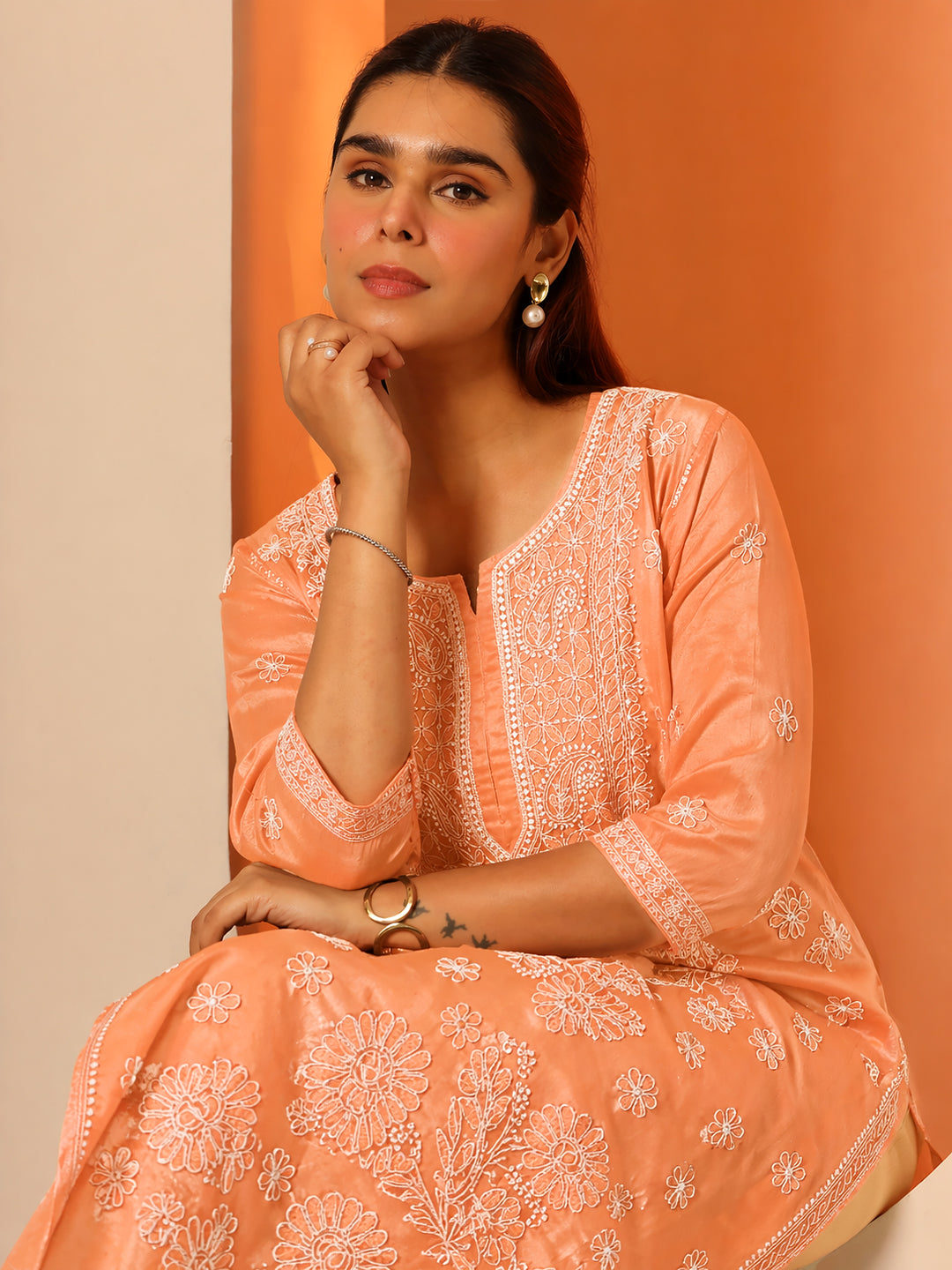 Straight fit chikankari kurti for women combining traditional craftsmanship with contemporary fashion trends