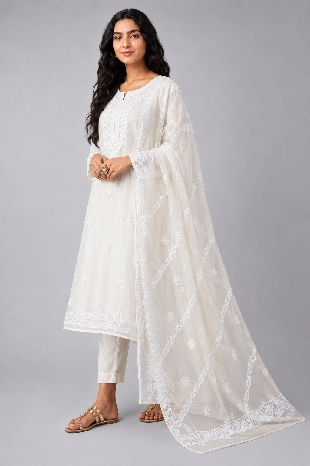 White Organza Chikankari Dupatta