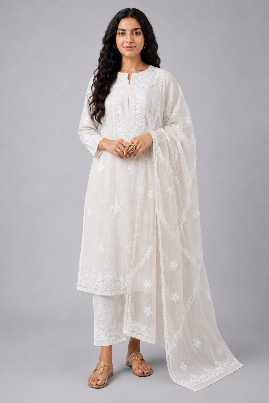 White Organza Chikankari Dupatta