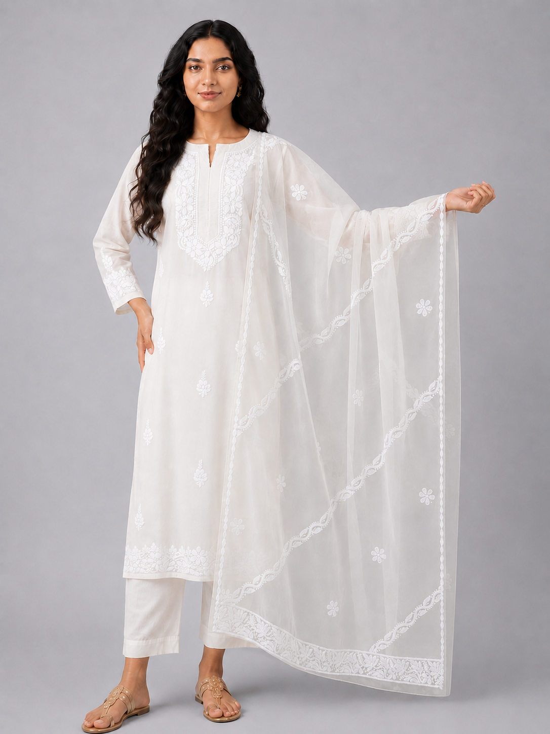 White Organza Chikankari Dupatta