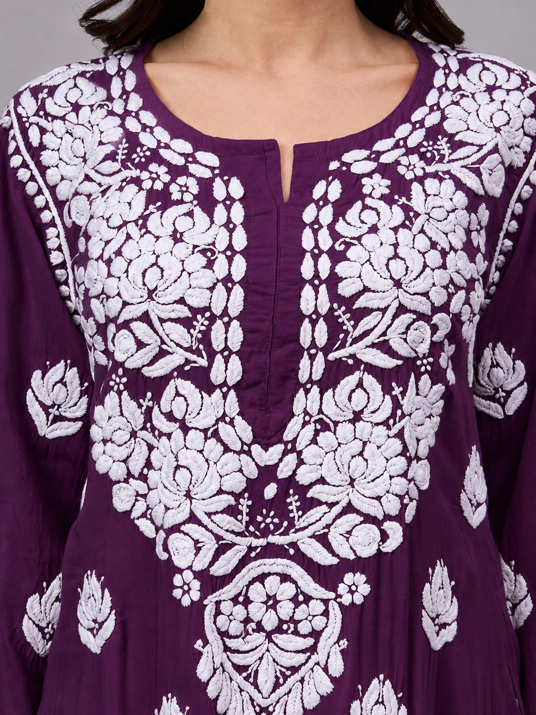 Najat Modal Chikankari Kurti Palazzo Set - Purple