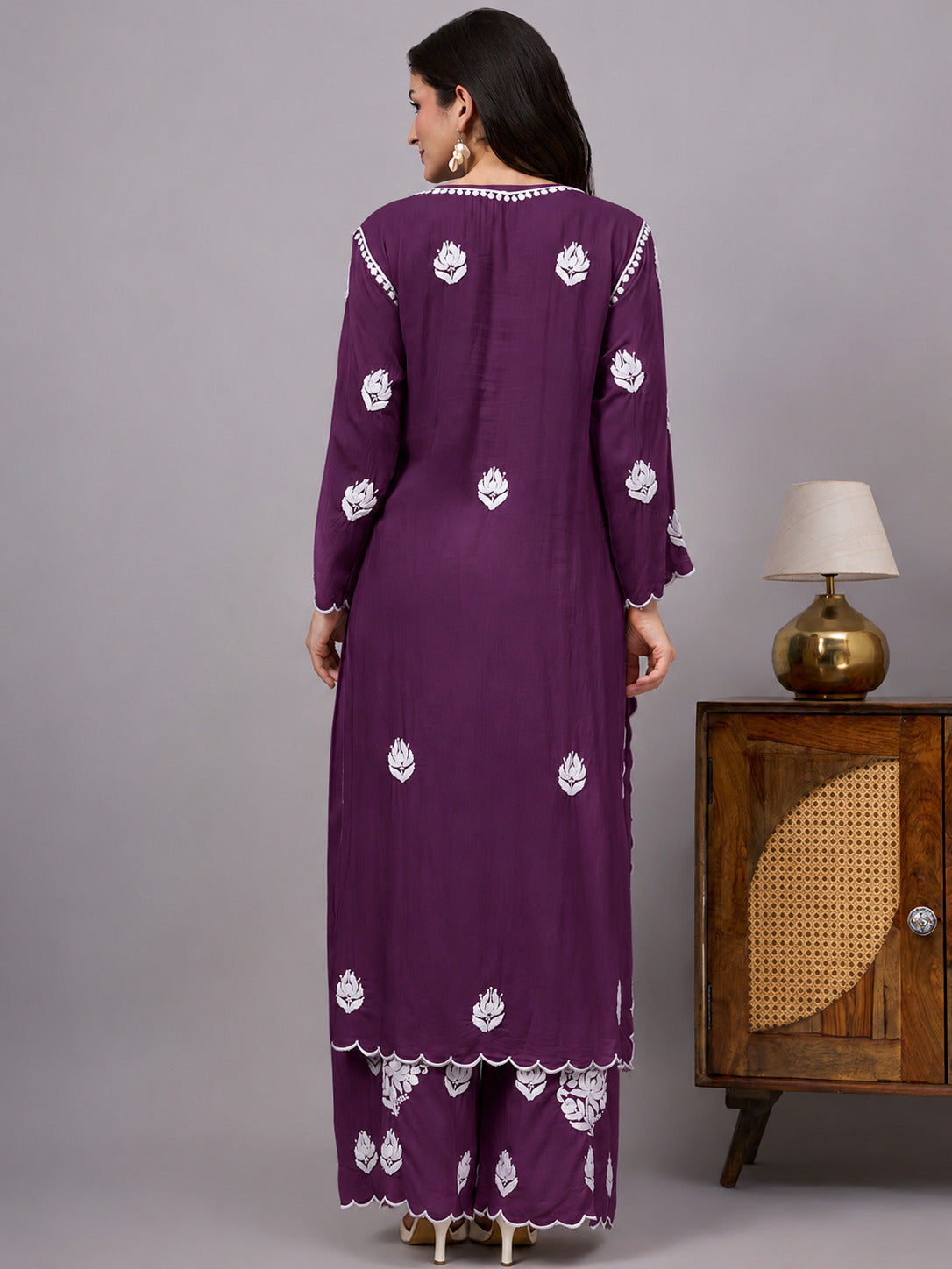 Najat Modal Chikankari Kurti Palazzo Set - Purple
