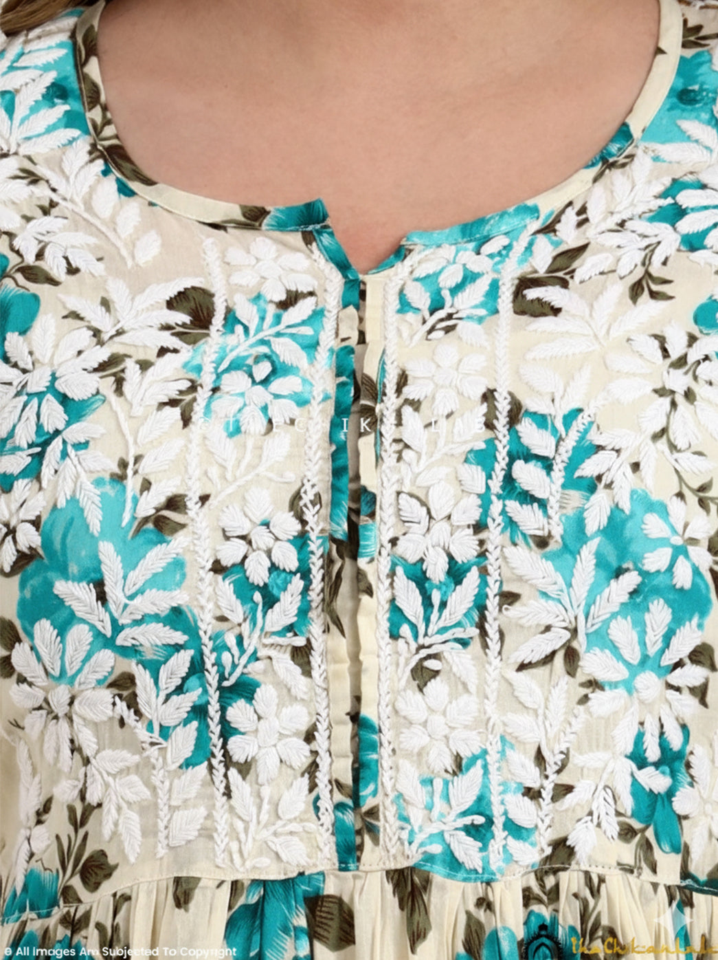 Printed Mulmul Cotton Chikankari Short Top with artisan-made detailing and a flared silhouette, ideal for casual and everyday wear.