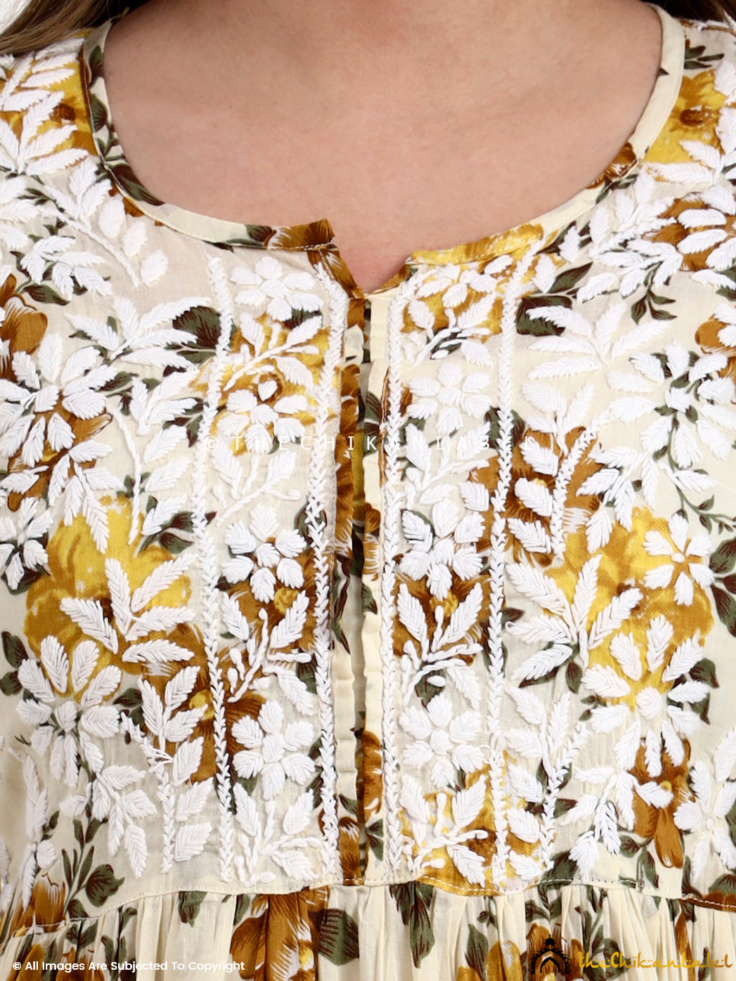 Printed Mulmul Cotton Chikankari Short Top with artisan-made detailing and a flared silhouette, ideal for casual and everyday wear.