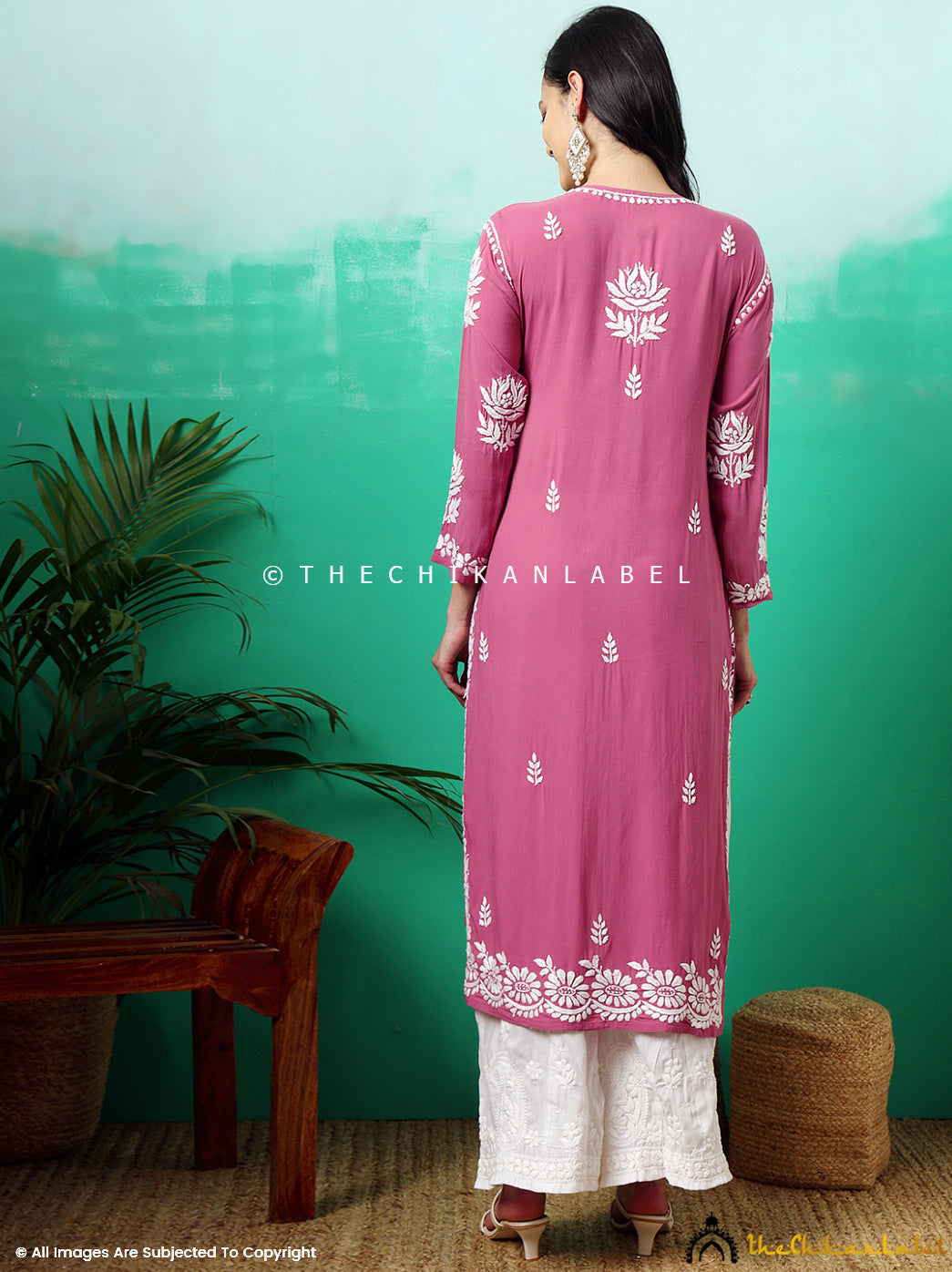 Peach Tanvi Modal Chikankari Straight Kurti