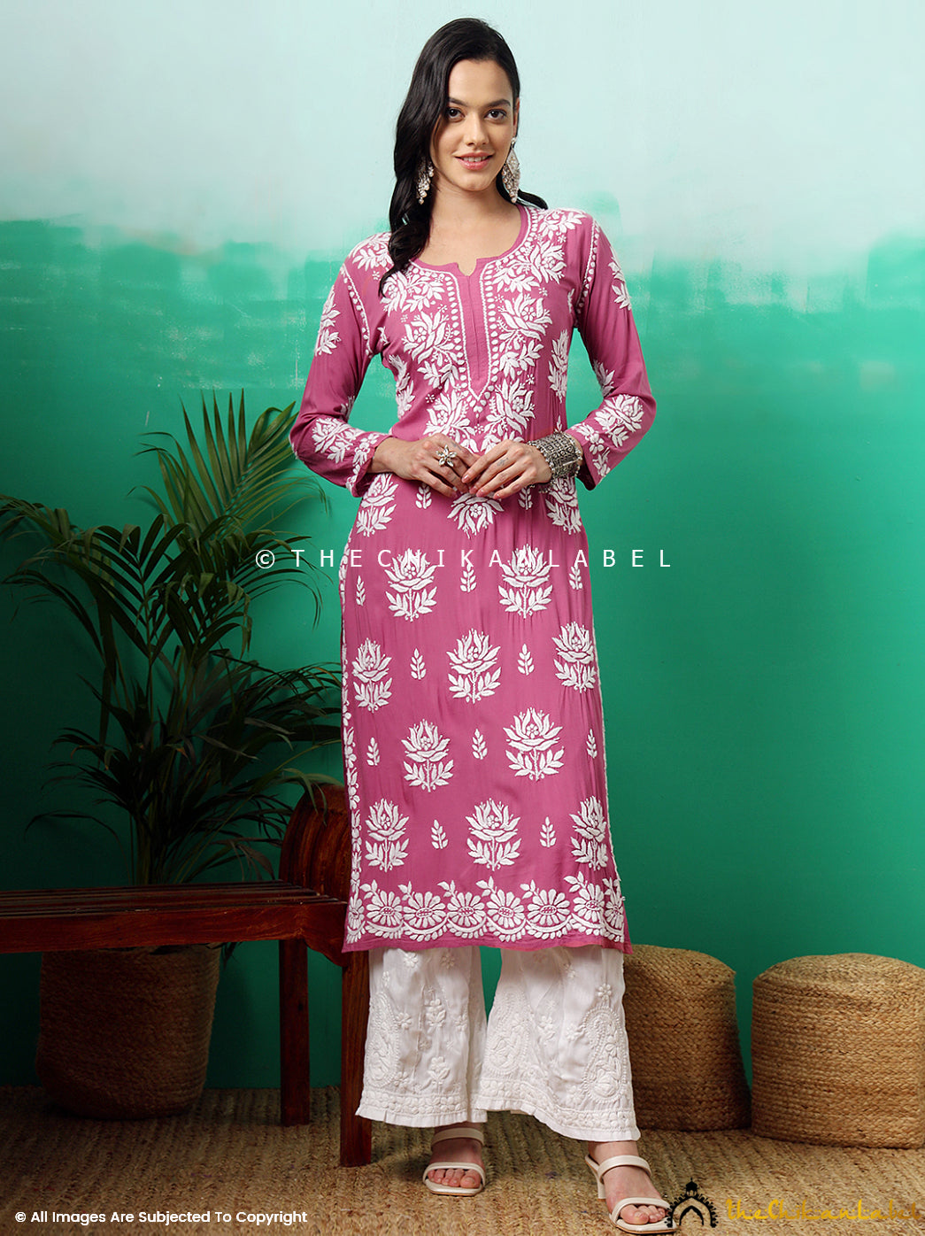 Peach Tanvi Modal Chikankari Straight Kurti