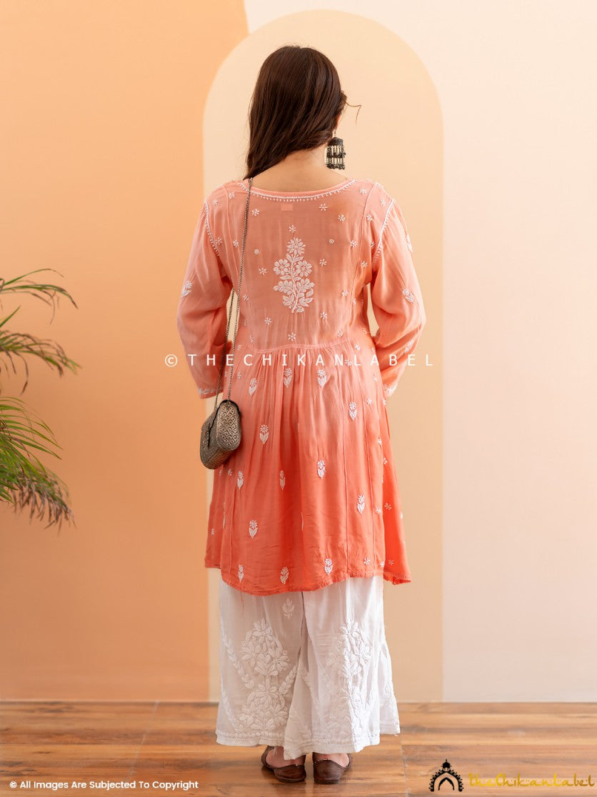 Peach Tvisha Crepe A-Line Chikankari Peplum Top