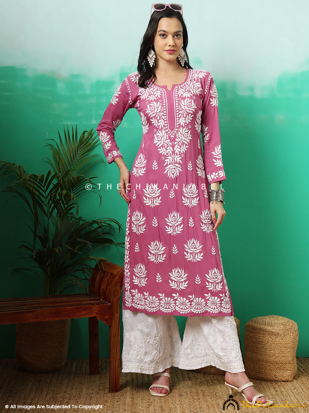 Peach Tanvi Modal Chikankari Straight Kurti