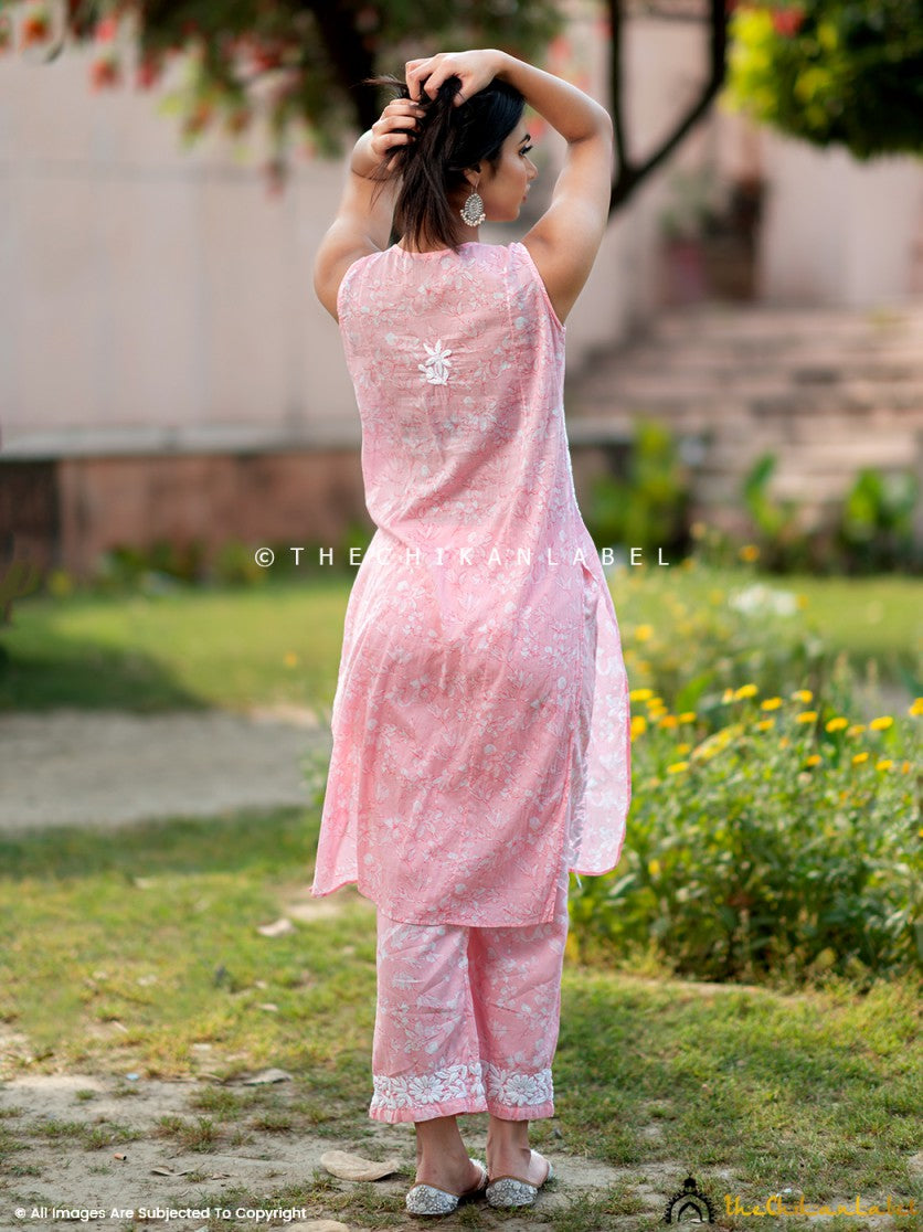 Peach Aanya Cotton Chikankari Kurta Set ,Chikankari Kurta Set in Cotton Fabric For Woman