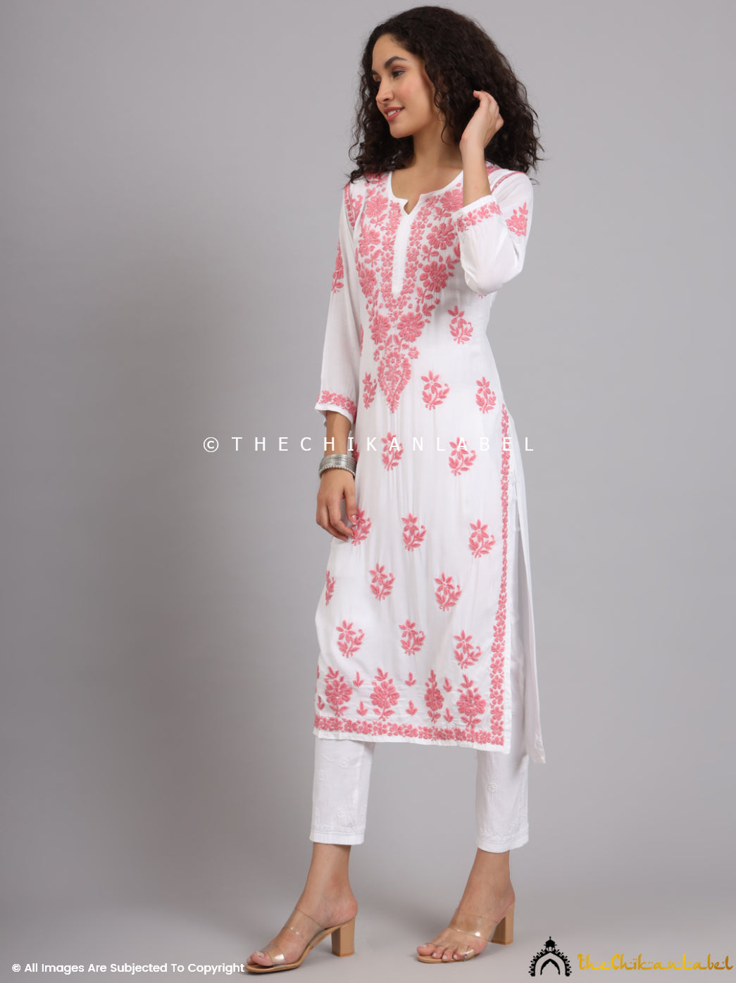 Peach Jugni Modal Chikankari Straight Kurti