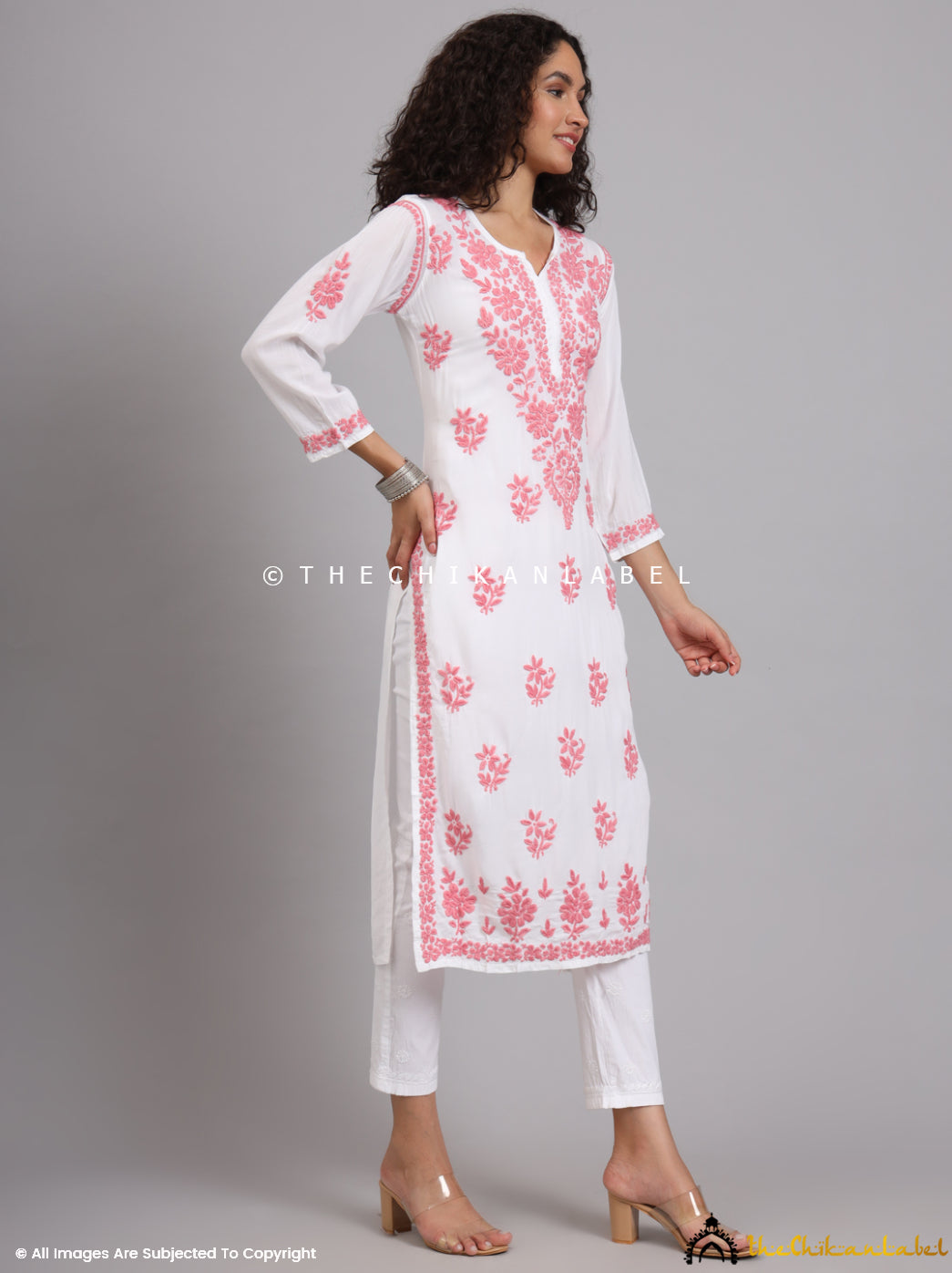 Peach Jugni Modal Chikankari Straight Kurti