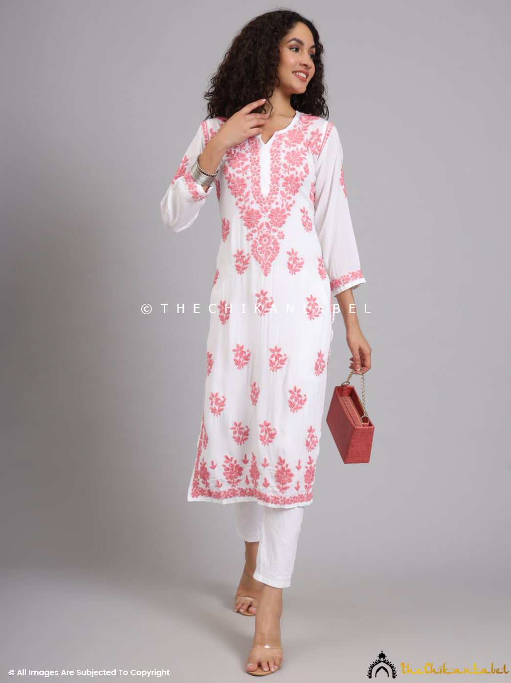 Peach Jugni Modal Chikankari Straight Kurti