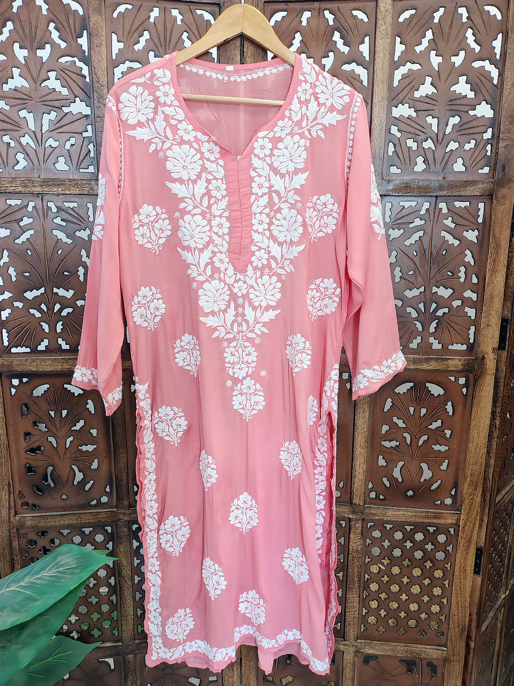 Peach Modal Chikankari Straight Kurti