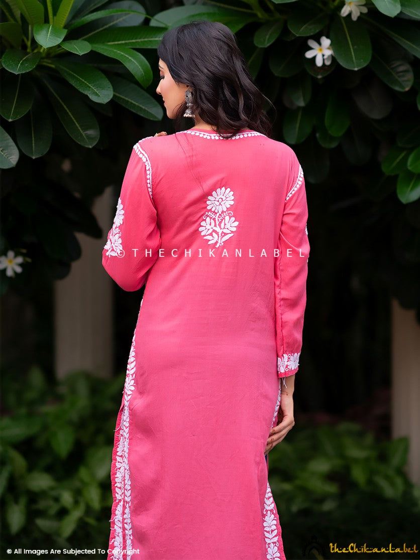 chikankari straight kurtis, modal chikankari kurti, chikankari straight kurti in modal fabric online, Buy peach chikankari kurti online for women at best prices