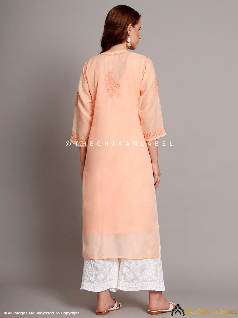 Peach Naina Cotton Chikankari Straight Kurti with inner