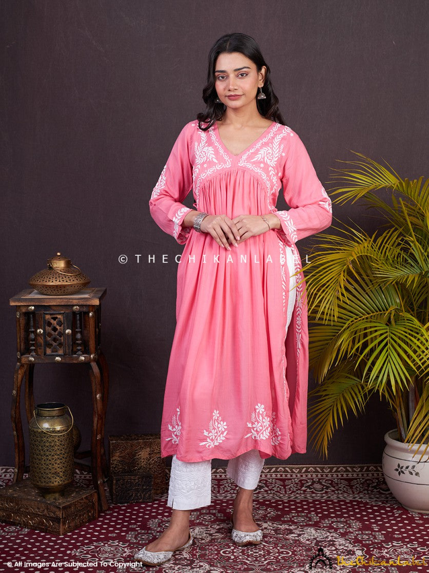 Peach Nayra Modal Chikankari Anarkali , Chikankari Anarkali in Modal Fabric for Woman