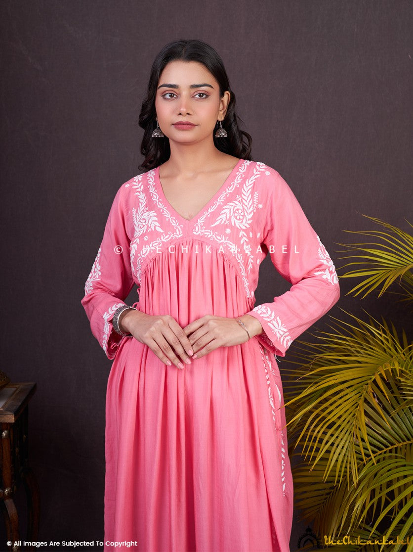 Peach Nayra Modal Chikankari Anarkali , Chikankari Anarkali in Modal Fabric for Woman