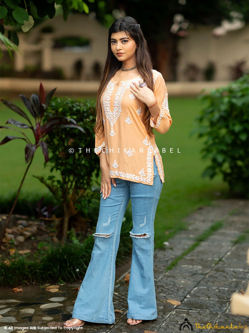 Orange Geet Modal Chikankari Short Top