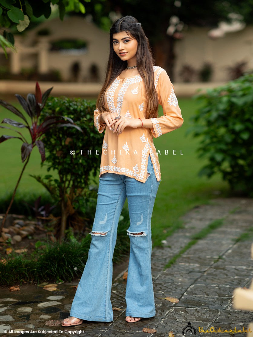Orange Geet Modal Chikankari Short Top