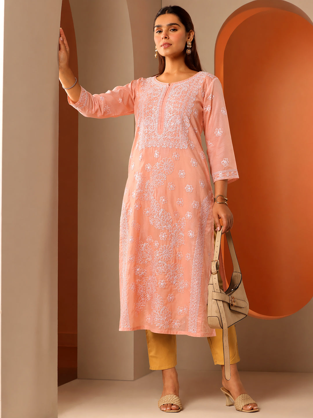 Premium cotton straight kurti with handcrafted chikankari detailing offering comfort and timeless elegance