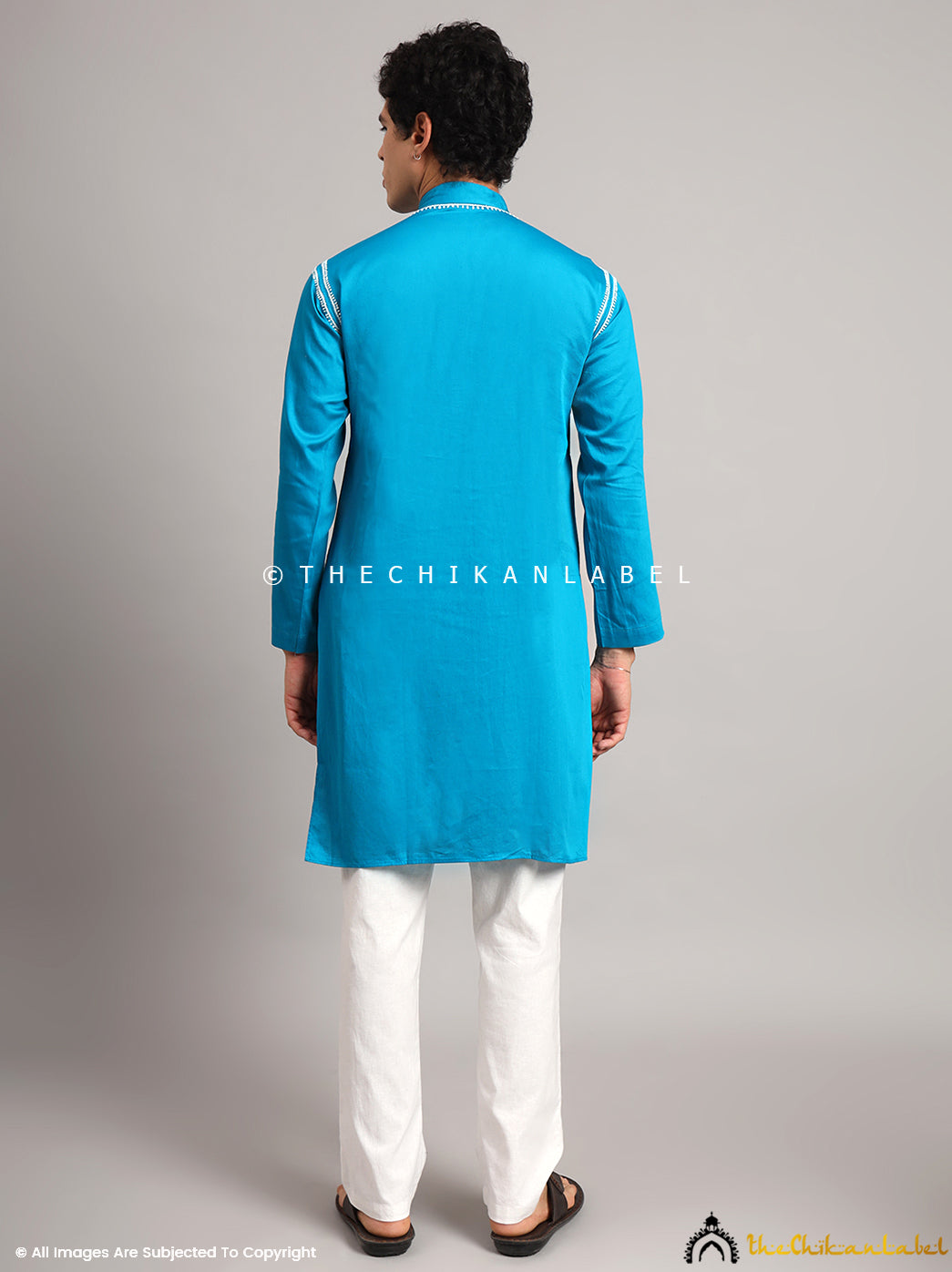 Peacock Blue Uman Cotton Chikankari Men's Kurta