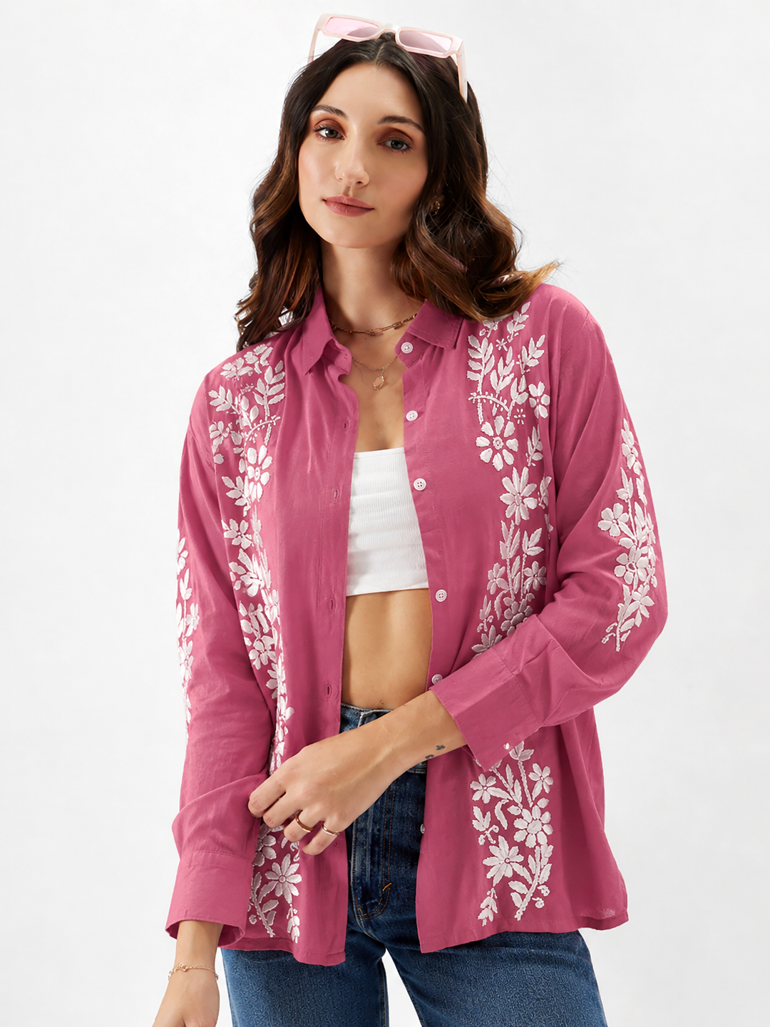 Anvika Rayon Chikankari Shirt - Onion Pink