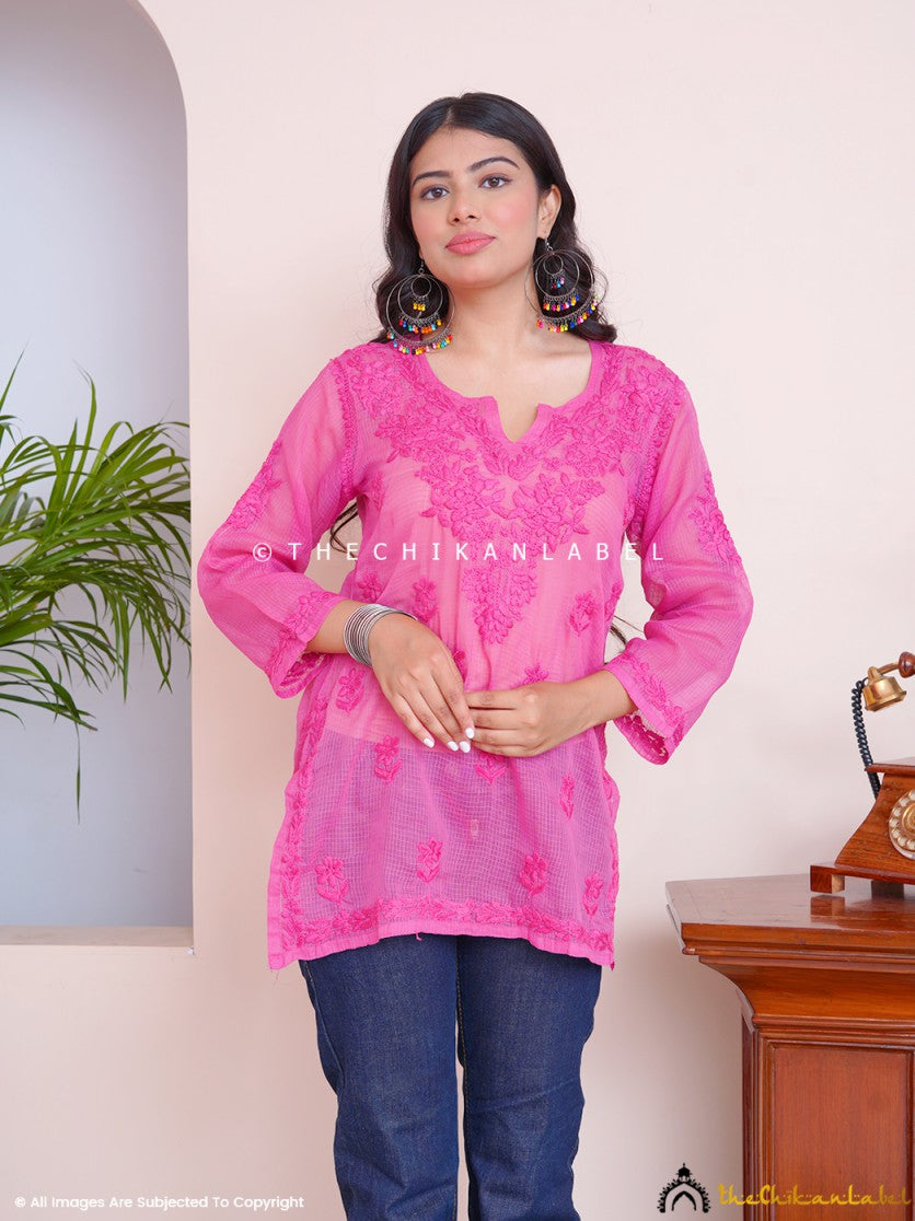 Ladies Cotton Full Sleeve Pink Kurti, Size: XL at Rs 150 in