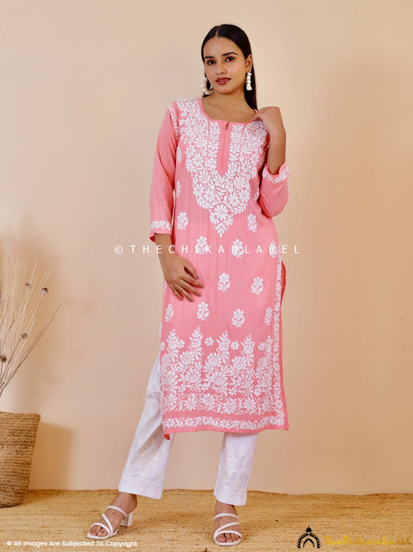 Maroon Aashi Modal Chikankari Straight Kurti