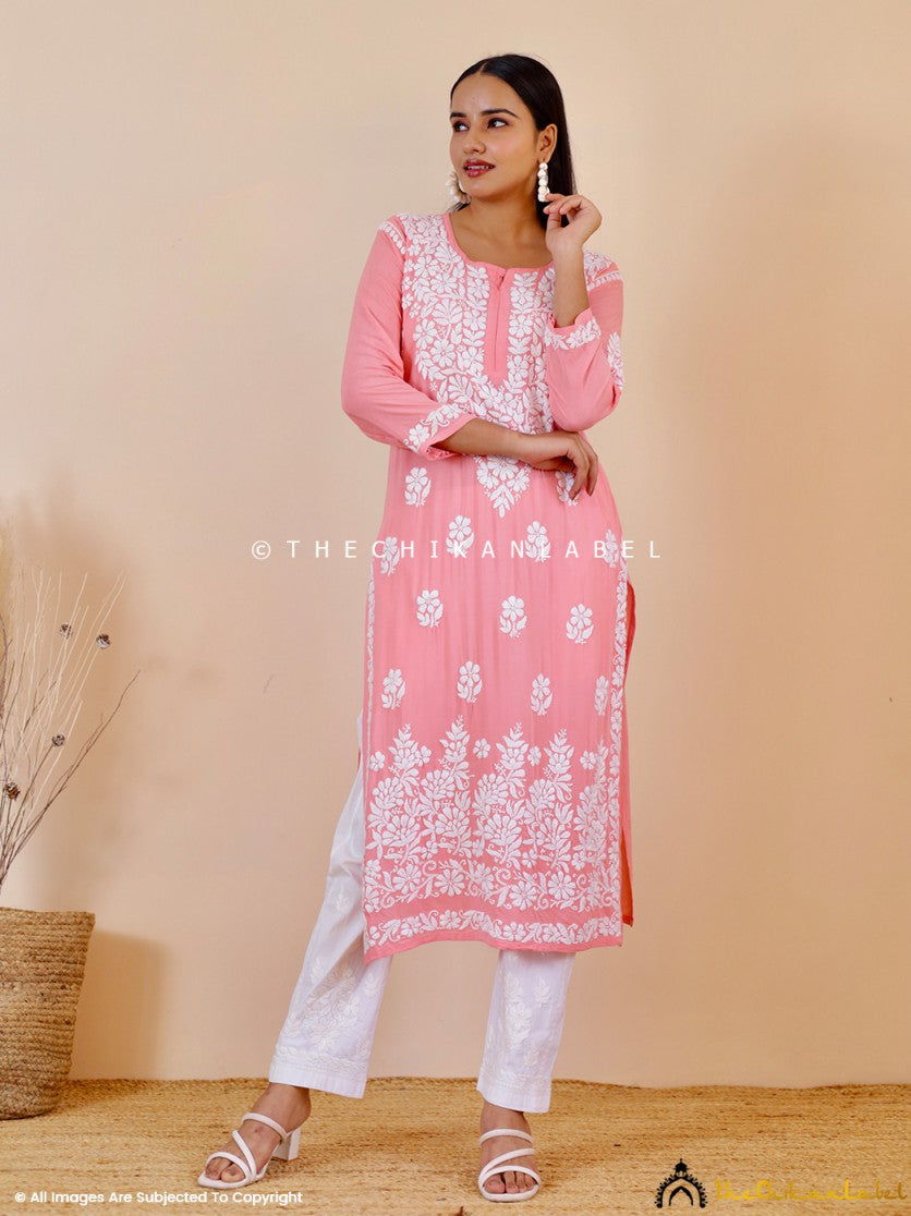 Maroon Aashi Modal Chikankari Straight Kurti