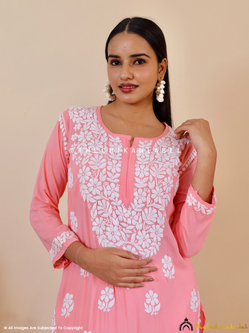 Maroon Aashi Modal Chikankari Straight Kurti