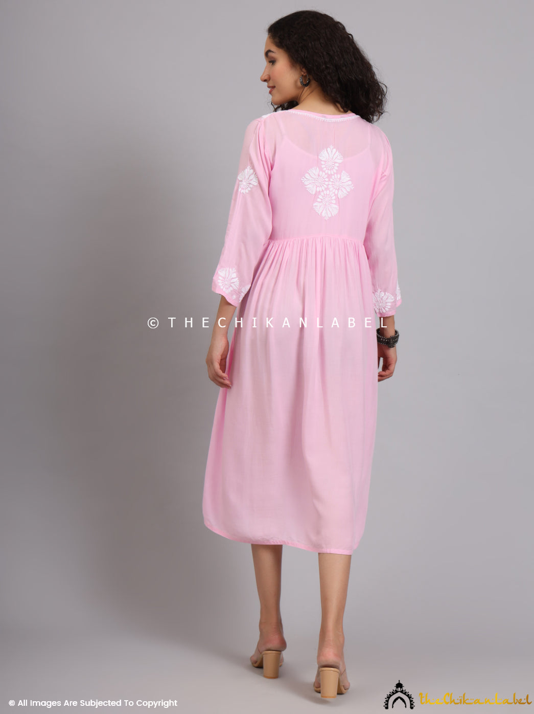 Pink Aina Modal Chikankari Alia Cut A-Line Kurti