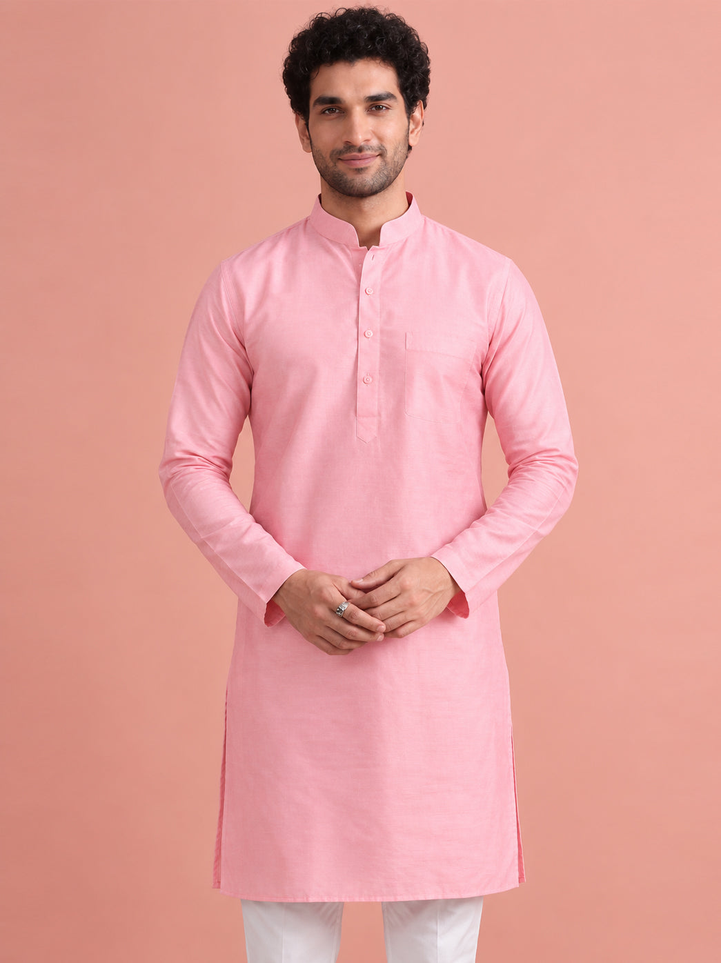 Avi Cotton Mens Straight Kurta - Pink