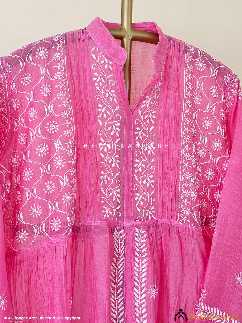 Pink Feba Mulmul Chanderi Semi-stitched Chikankari Shirt