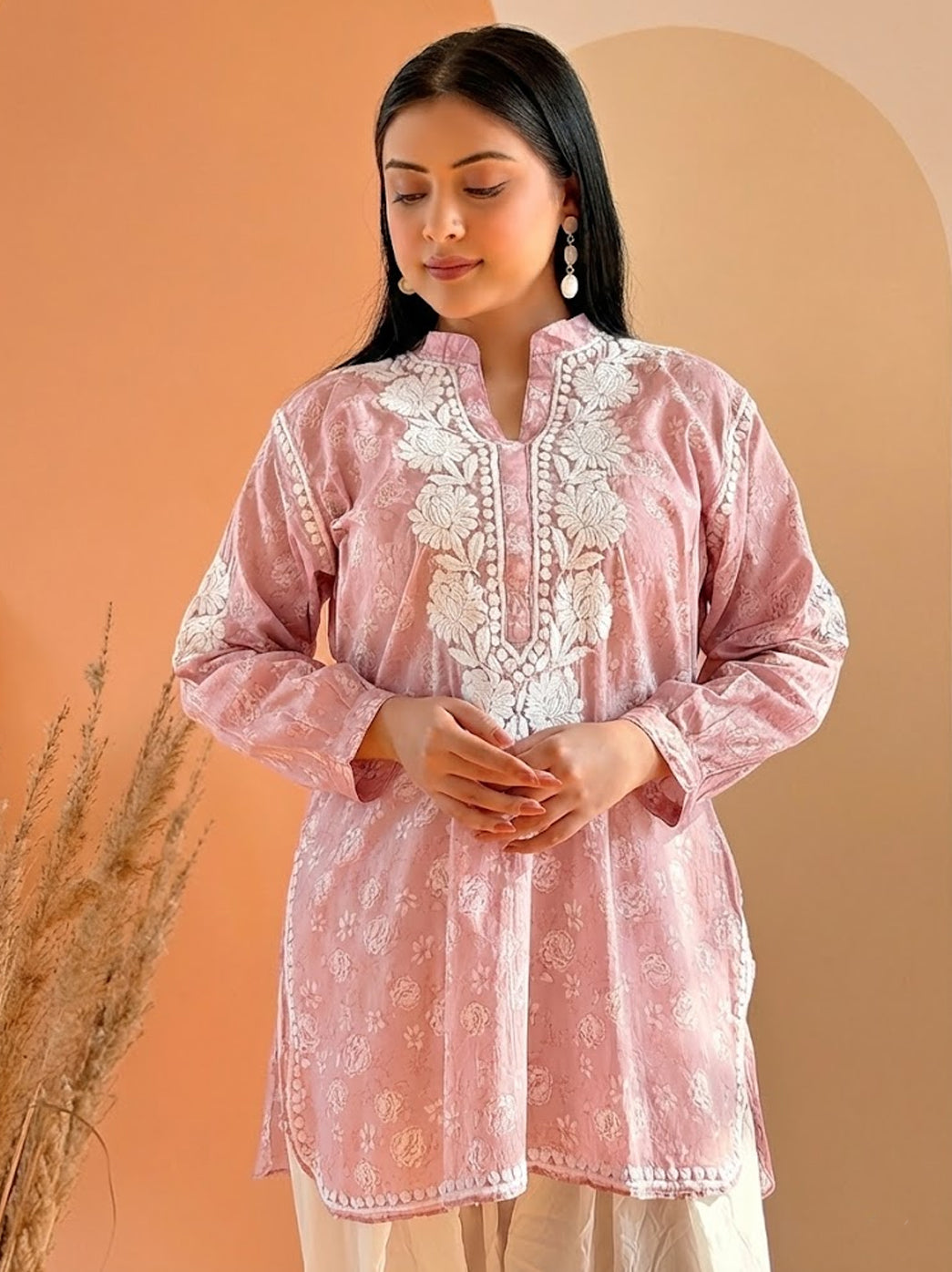Pink Mulmul Printed Chikankari Farshi Salwar Set
