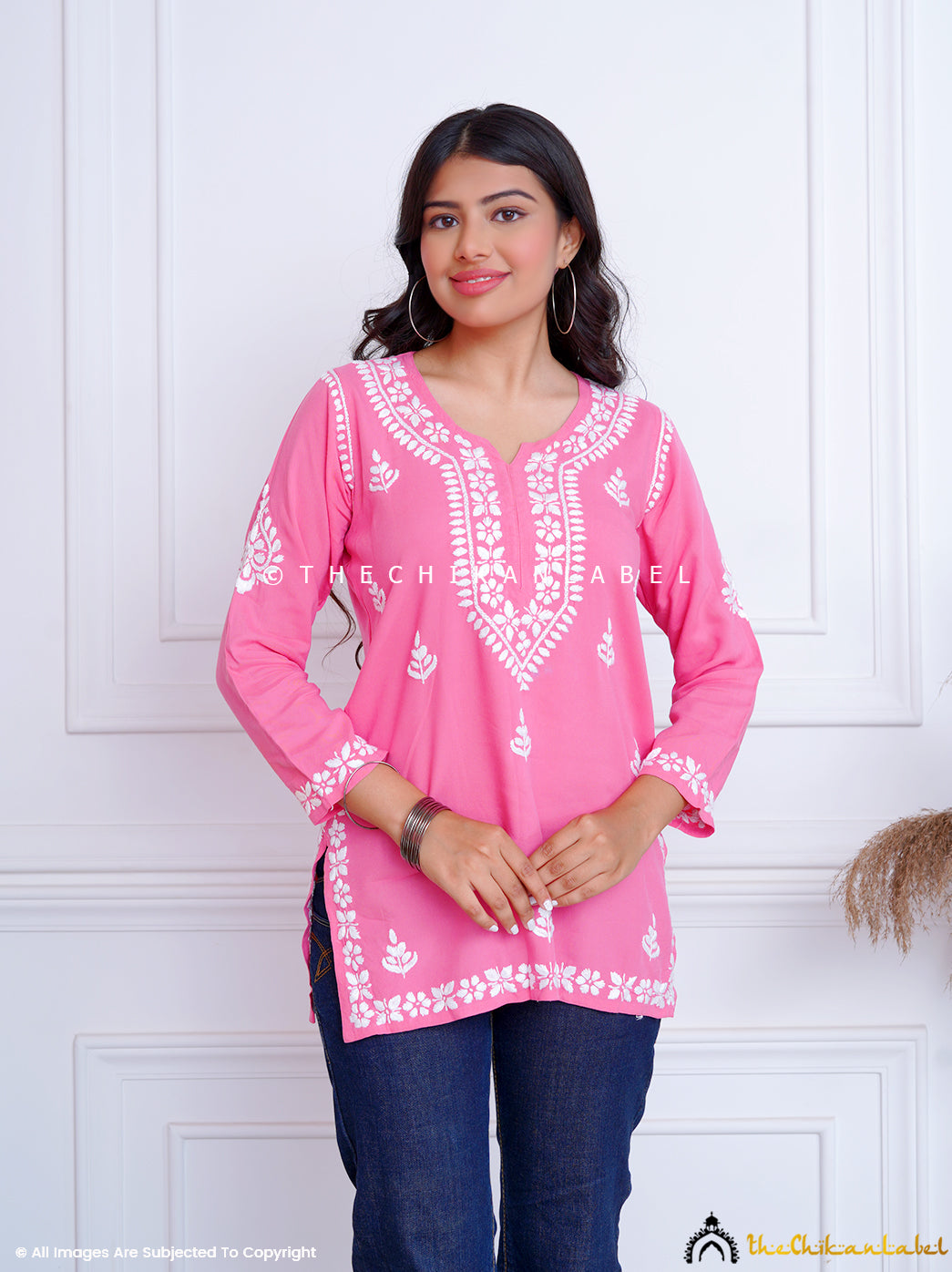 Gajri Geet Modal Chikankari Short Top ,Chikankari Short Top in Modal Fabric For Woman