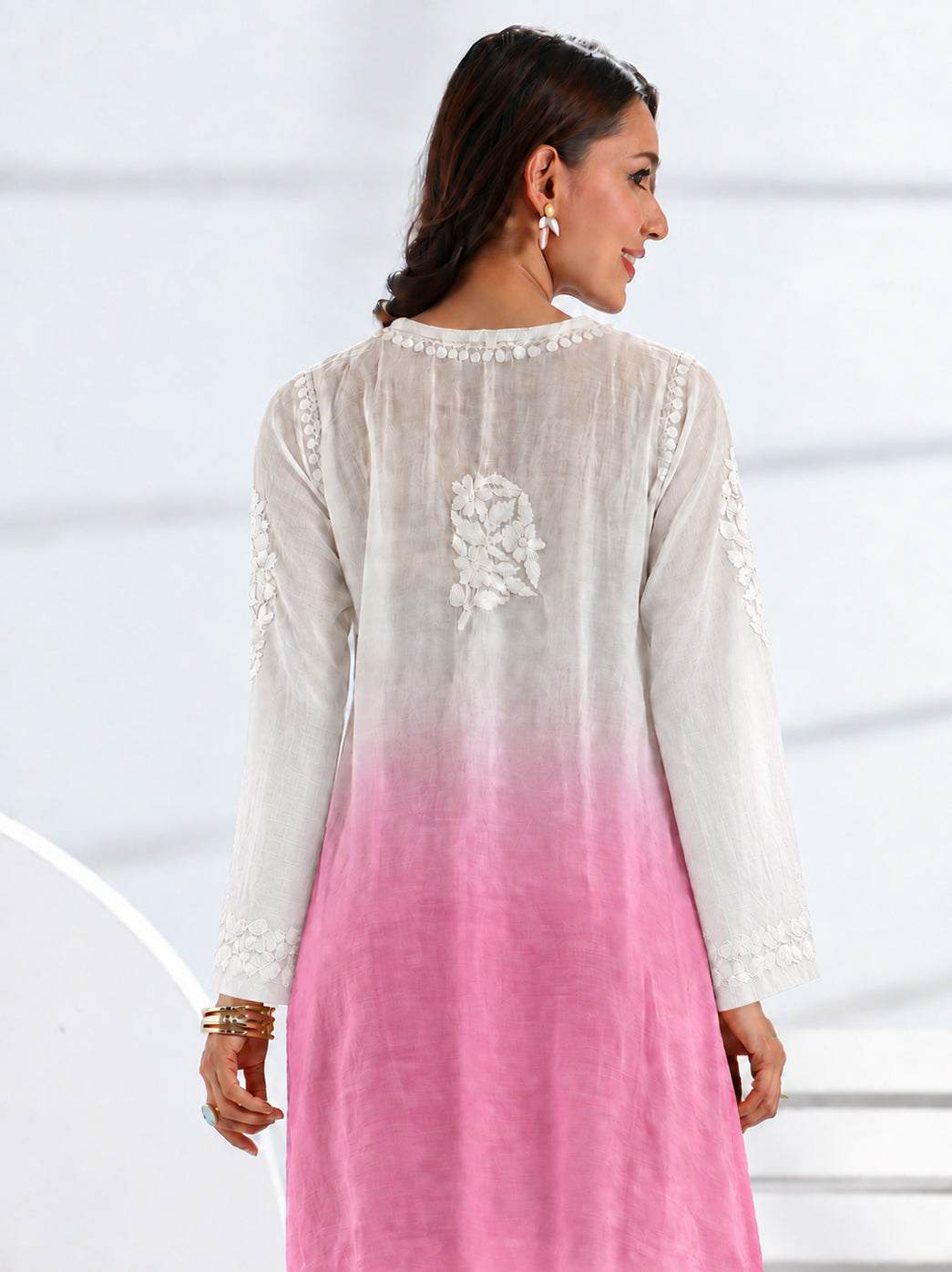 Megha Muslin Chikankari Straight Kurti - Pink