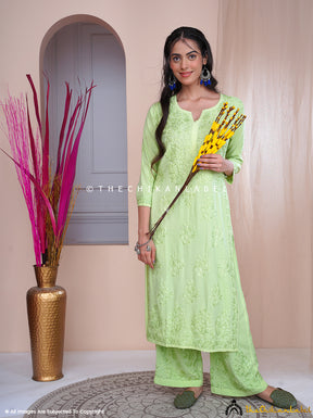 Pista Green Freya Modal Chikankari Kurti Palazzo Set