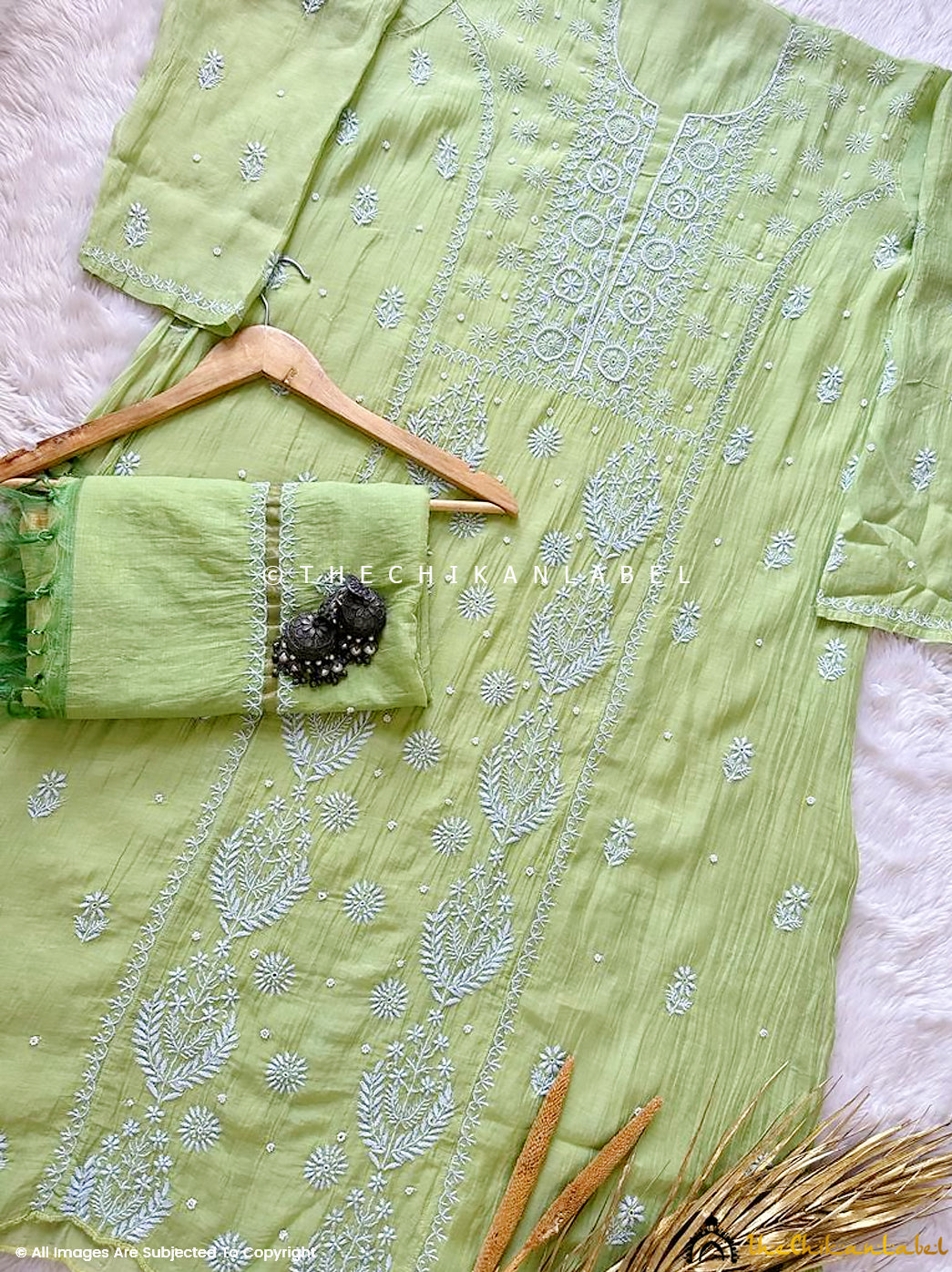 Pista Green Gulaal Chanderi Mulmul Semi-Stitched Kurti Piece with Dupatta