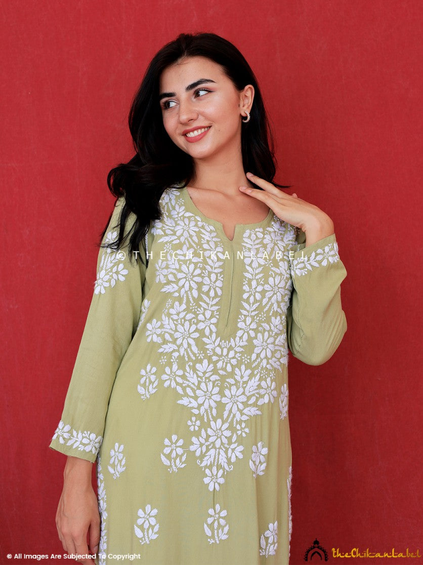 Pista Green Kiara Rayon Chikankari Straight Kurti ,Chikankari Straight Kurti in rayon Fabric For Woman
